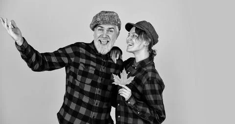 Making maple syrup. Canada. falling leaves, autumn floral elements. bearded man Stock Photos