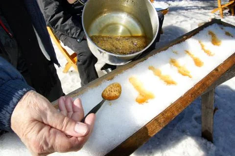 Making maple toffee Stock Photos