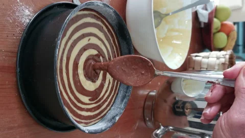 Making marble cake at home. Copy space. Pastry. Video stock 155818008