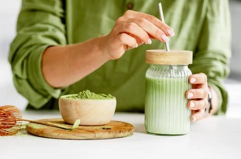Making A Matcha Tea Latte Stock Photos