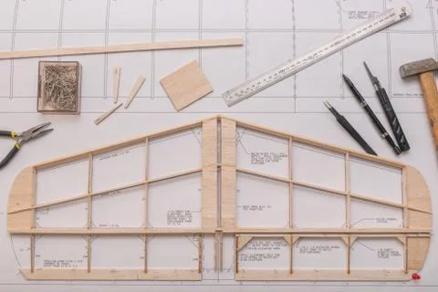 Making a model airplane from balsa wood with instructions Stock Photos