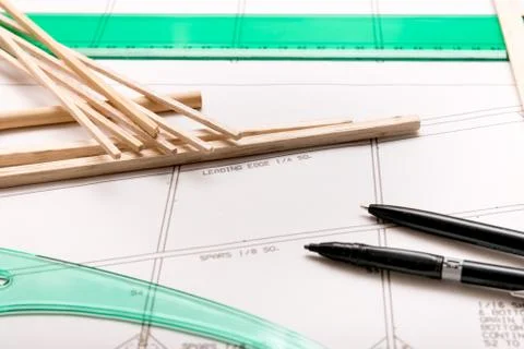 Making a model airplane from balsa wood with instructions Stock Photos