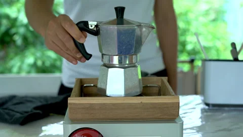 Making Moka Coffee Preparing Espresso Coffee Stock Footage 263323905