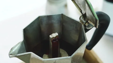 Making Moka Coffee Preparing Espresso Coffee Stock Footage 263324883