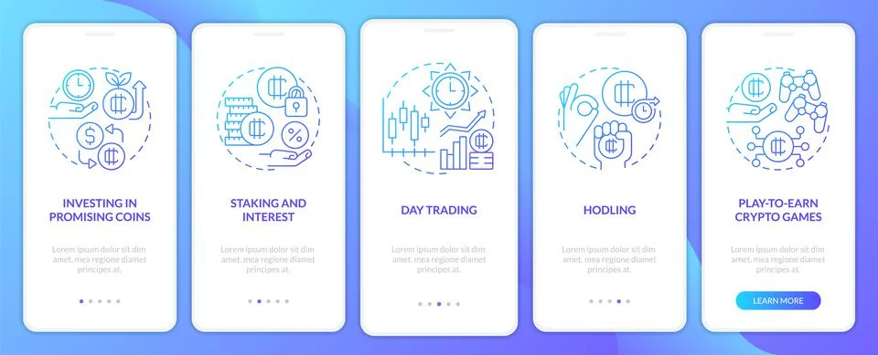 Making money on crypto blue gradient onboarding mobile app screen Illustrazione stock