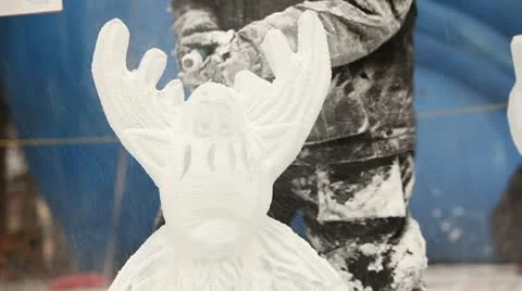 Making moose Ice sculpture Stock Footage 20993898