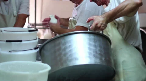 MAKING MOZZARELLA CHEESE 21 MAN'S WORKING 2 Stock Footage 26824235