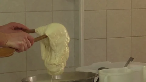 Making Mozzarella Cheese- Diary Cheese Factory Video stock 95944672
