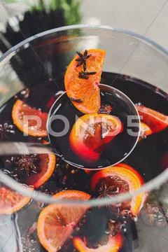 Making mulled wine for sale at country fair, closeup Stock Photos