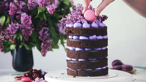 Making multi-layered wedding cake in spring style. Stock Footage 102042683