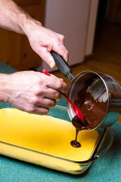 Making Nanaimo Bars in a Kitchen Stock Photos