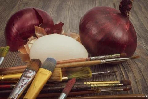 Making natural colored Easter egg with onion skins Stock Photos