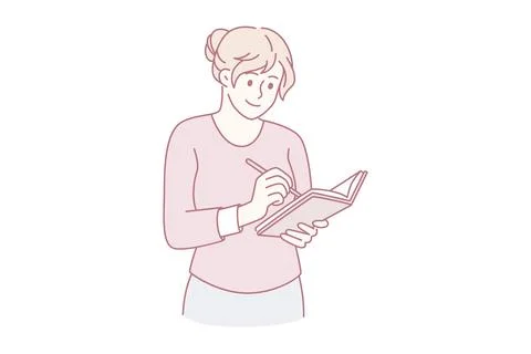Making notes and writing diary concept Stock Illustration