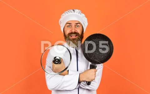 Making nutritional choice. Bearded man cooking in kitchen. culinary and cuisine Stock-Fotos