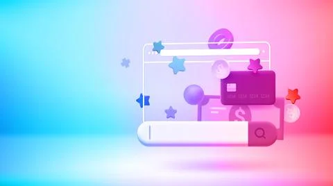 Making orders via web browser. Vector 3d banner with copy space Stock Illustration