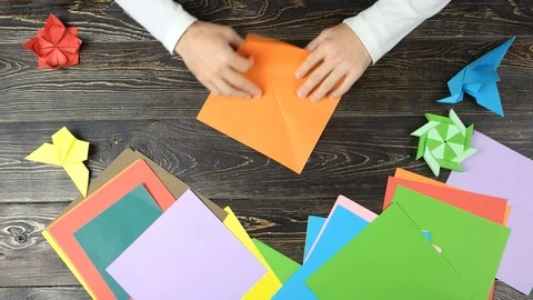 Making origami top view. Video stock 93287327