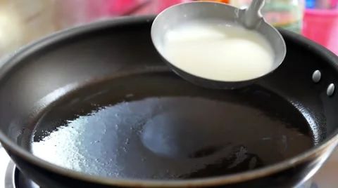 Making Pancakes on Frying Pan Stock Footage 46742020