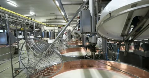 Making parmesan cheese in diary farm production facility Parma Italy Stock Footage 167236295