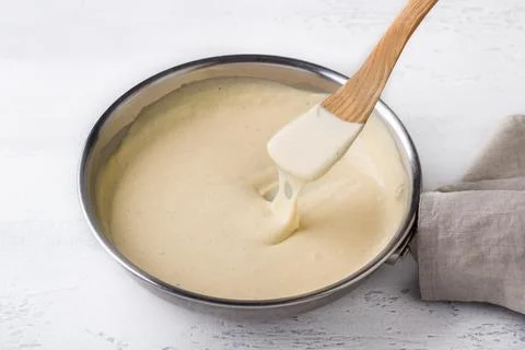 Making Pasta Cheese Sauce, Step by Step, DIY. Step 10. Ready sauce in a fry.. Stock Photos