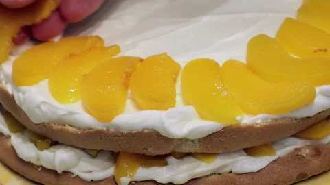Making Peach Layer Cake Stock Footage 99579213