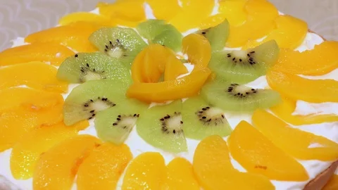 Making Peach Layer Cake Stock Footage 99580242