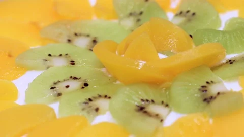 Making Peach Layer Cake Stock Footage 99580581