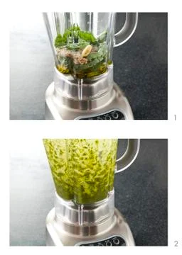 Making Pesto in a Blender Stock Photos