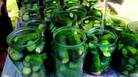Making pickles from cucumbers, cooking salted gherkins Stock Footage 143968273