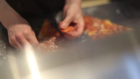 Making a Pizza - Adding Pepperoni Stock Footage 77225802