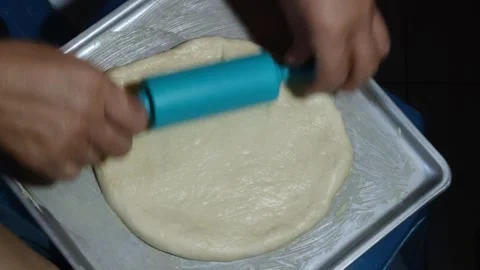 Making pizza dough Stock Footage 307739133