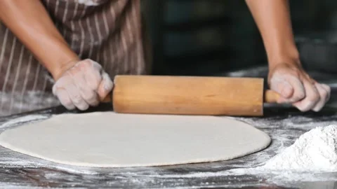 Making pizza the process ,Making dough by male hands,pizza prepare dough Stock Footage 149577517