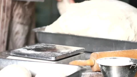Making pizza the process ,Making dough by male hands,pizza prepare dough Stock Footage 149577964
