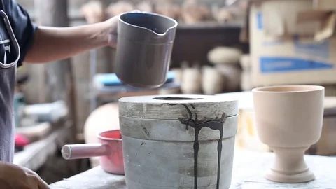Making Plaster Molds and Slip Casting Clay. Stock Footage 76505992