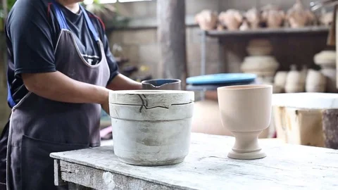 Making Plaster Molds and Slip Casting Clay. Stock Footage 76507228