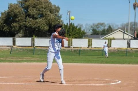 Making the play in the infield. Stock Photos