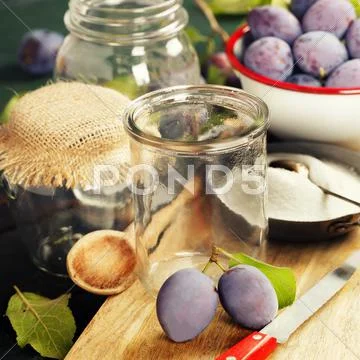 Making plum jam Stock Photos