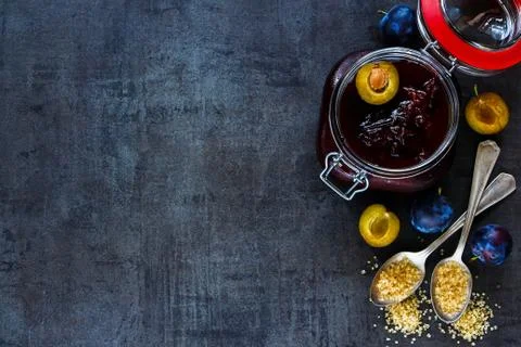 Making plum jam Stock Photos