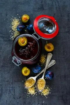 Making plum jam Stock Photos