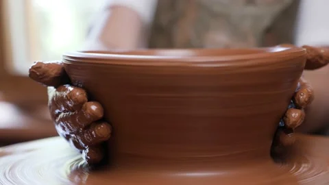 Making pottery clay kid. Art education creative boy artist child clay workshop Stock Footage 170917543