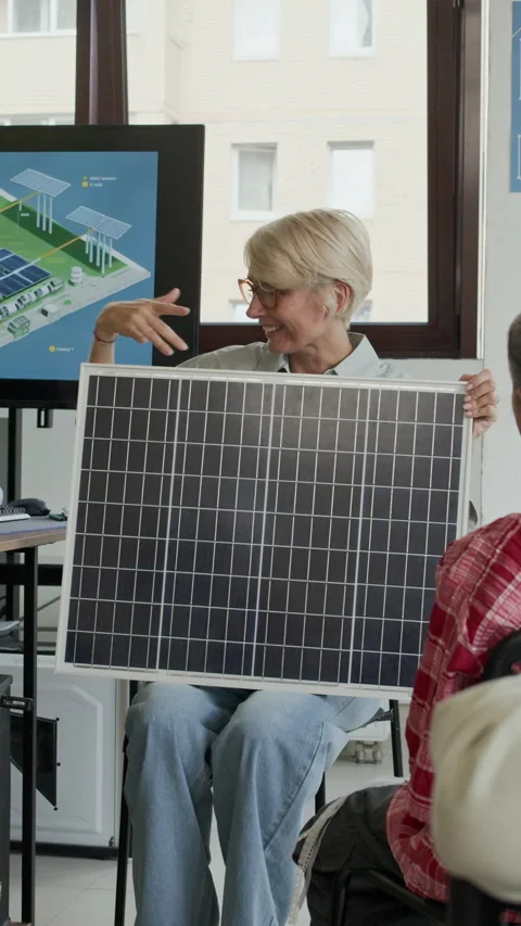 Making Presentation of Solar Panel as Alternative Source of Energy Stock Footage 316484032