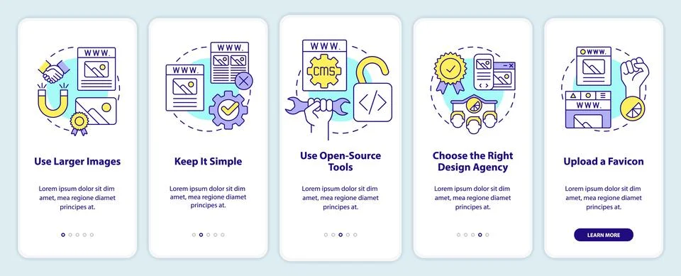 Making professional website onboarding mobile app screen Stock Illustration