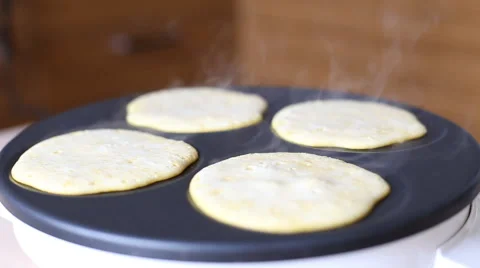 Making Pumpkin Pancakes on Frying Pan. Homemade Griddle Cakes. HD, 1920x1080. Stock Footage 61940153