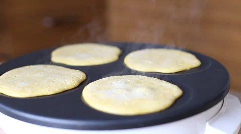 Making Pumpkin Pancakes on Frying Pan. Homemade Griddle Cakes. HD, 1920x1080. Stock Footage 61940179