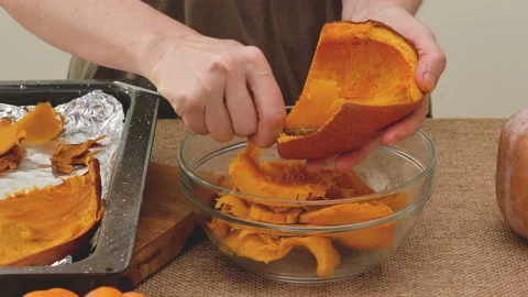 Making pumpkin puree step by step recipe. Stock Footage 160387340