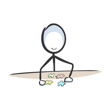 Making puzzle. Matcing jigsaw pieces. Vector simple. Stickman no face clipart Stock Illustration