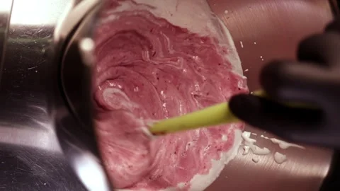 Making Raspberry Mousse. Whipped Cream and Jam Stock Footage 247136155