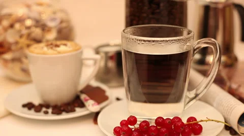 Making red currant tea, fresh berry fruits, coffee, breakfast Stock Footage 35996748