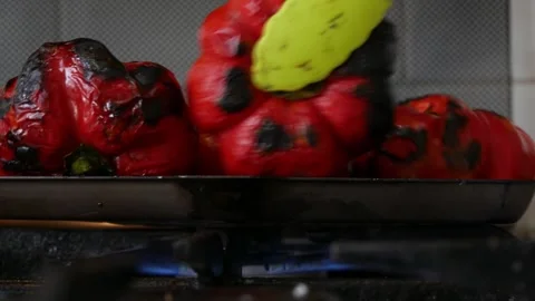Making Red Peppers on the Grill. Barbeque with Vegetables, a Vegan Food That Is Stock Footage 328969147