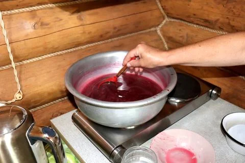 Making redcurrant jelly for the winter Stock Photos