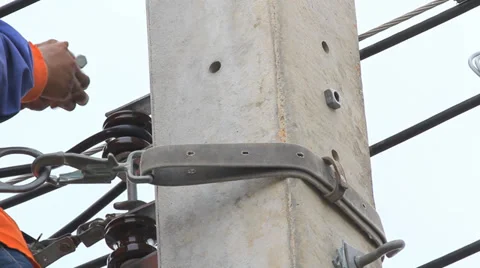 Making repairs at a power pole. Stock Footage 36586317
